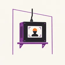 Illustration : un boîtier de calcul installé dans les locaux, avec à l'écran un opérateur casqué encadré par la détection.
