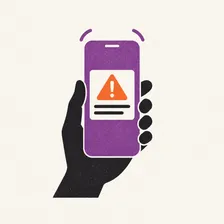 Illustration : une main tient un téléphone affichant une alerte.