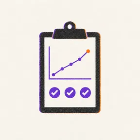 Illustration : un rapport sur un porte-bloc, avec une courbe qui monte et trois coches.